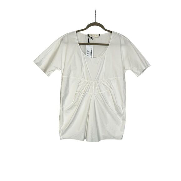 Marni White Cotton Pleated T-Shirt| Size 8/44 - Picture 1 of 7